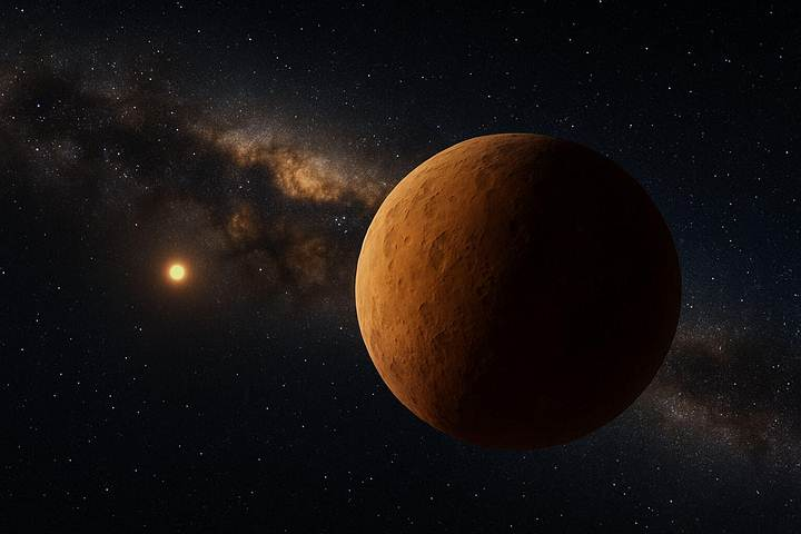 Художественная интерпретация далёкого объекта Солнечной системы, получившего прозвище «Амонит». Автор: Ying-Tung Chen (ASIAA).