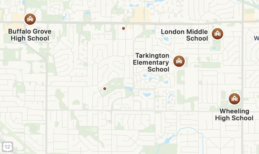 На карте видно как и где располагаются учебные заведения