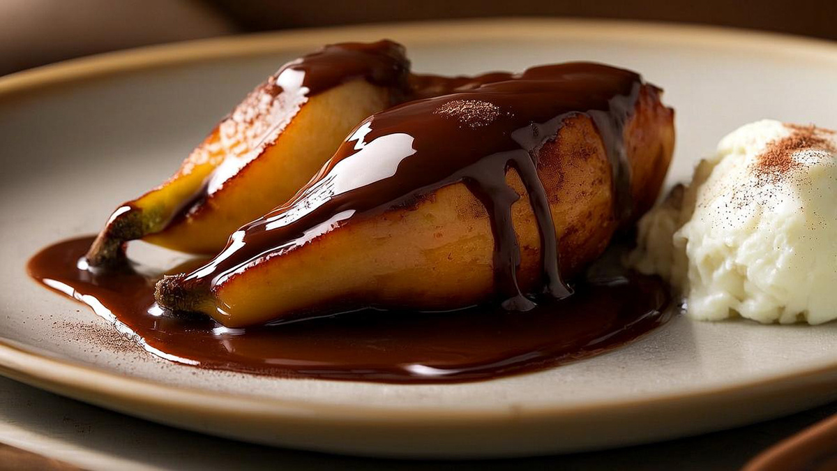 Печеные груши с шоколадным соусом