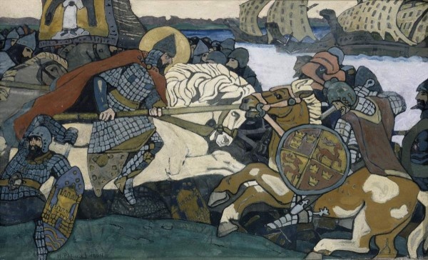 Александр Невский поражает ярла Биргера. Н.К. Рерих. Собрание Русского музея