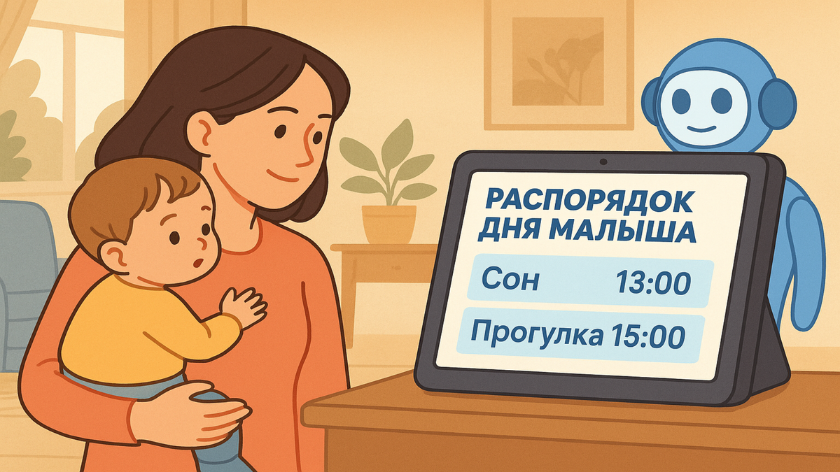 ИИ-помощник помогает родителю планировать день малыша: сон, прогулки, кормление — в одном расписании.