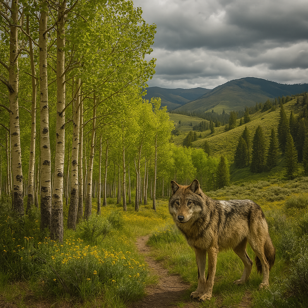 Серый волк в лесу Йелоустоуна