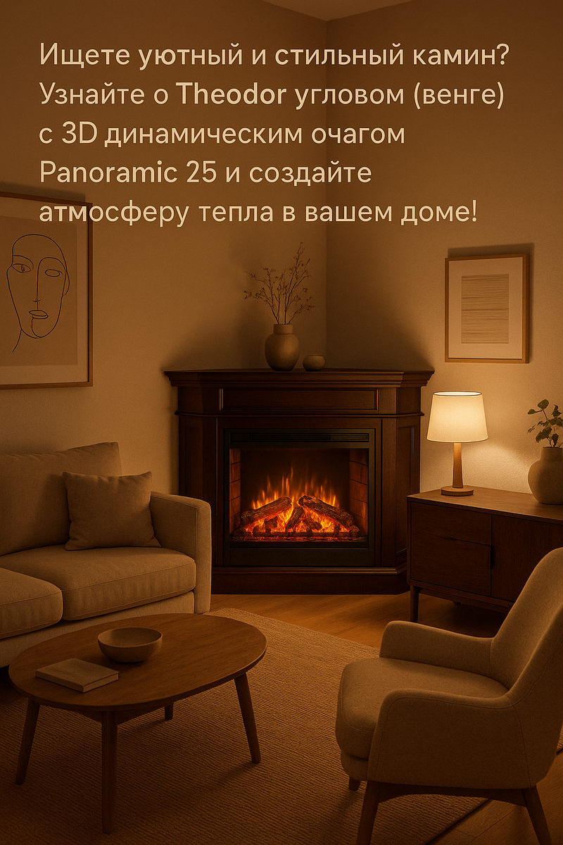    Электрический камин Theodor угловой с 3D паровым очагом: создайте уют и стиль в своем доме без лишних хлопот Kamin