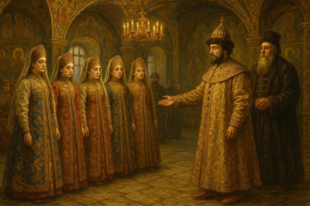 В иллюстративных целях. Смотрины невест. Нарисовано нейросетью в стиле Ильи Репина