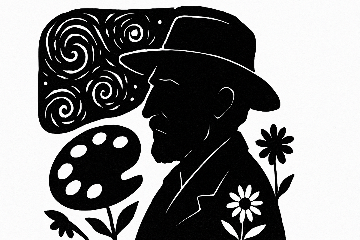 Силуэт Винсента Ван Гога на фоне его вселенной