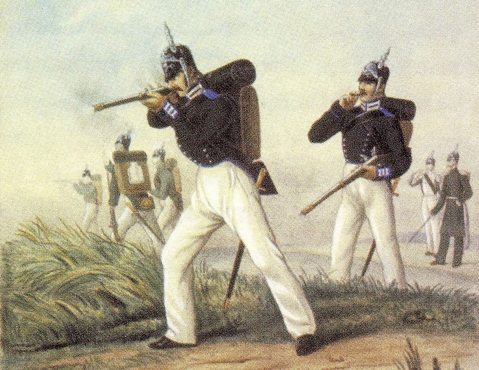 Солдаты и офицер лейб-гвардии Финского батальона, 1850-е годы