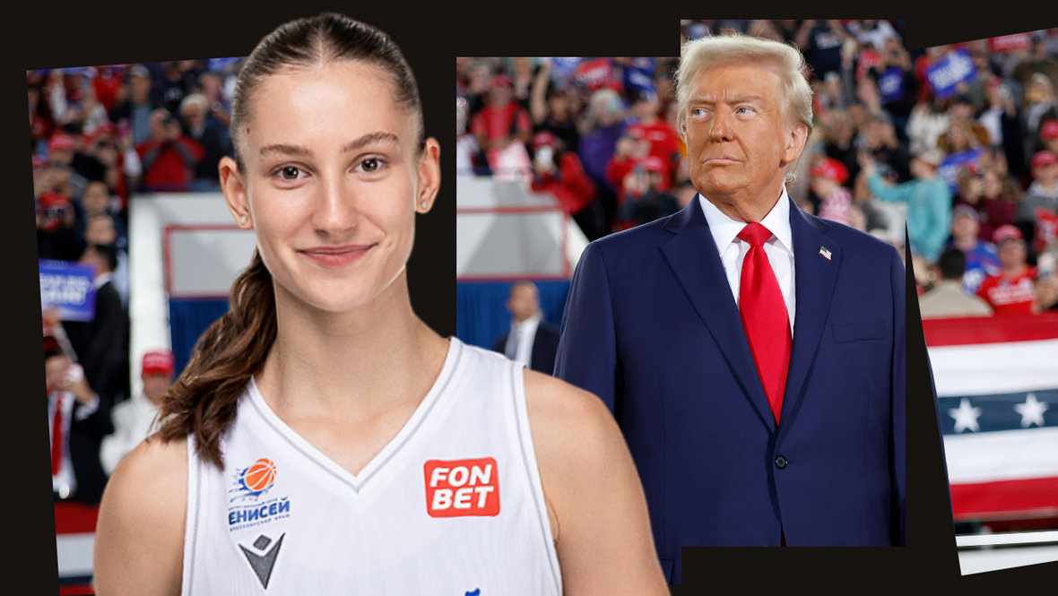    Анастасия Буланова и Дональд Трамп.ЖБК «Енисей»; Getty Images