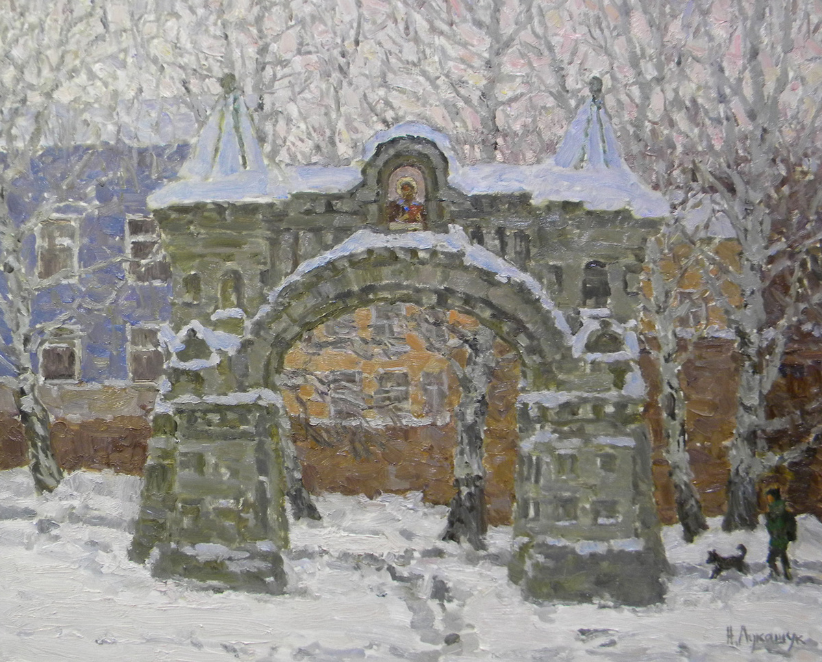 Николай Лукашук "Ворота Николаевского монастыря в Самаре" 2021 холст, масло 80х100