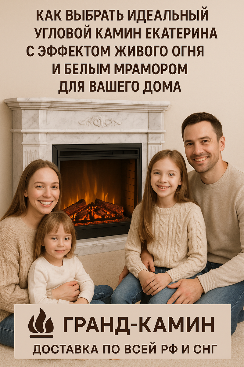    Как выбрать идеальный угловой камин Ekaterina с эффектом живого огня и белым мрамором для вашего дома Kamin