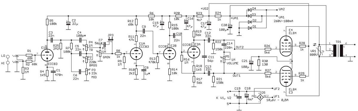Принципиальная схема усилителя