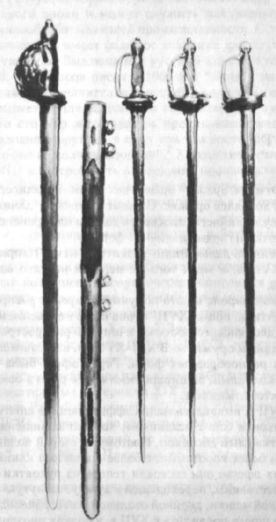 Рис. 1. Западноевропейские и русские шпаги XVII в.