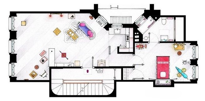 план квартиры Холли Голайтли из фильма "Завтрак у Тиффани", источник https://pl.pinterest.com/pin/36802921954645745/