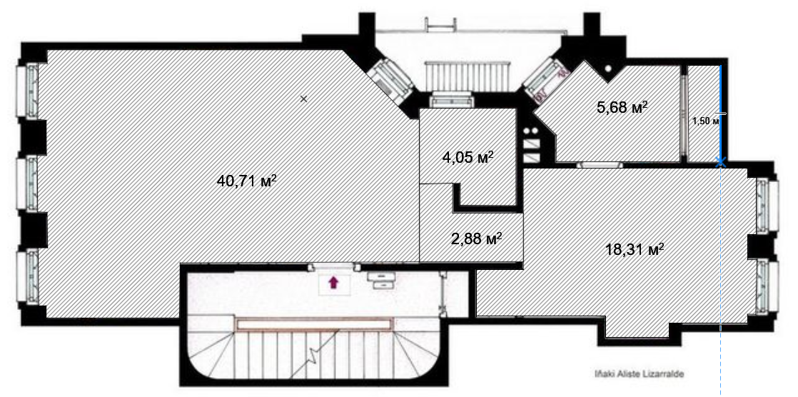 План квартиры Холли Голайтли из фильма "Завтрак у Тиффани" с указанием площадей помещений.