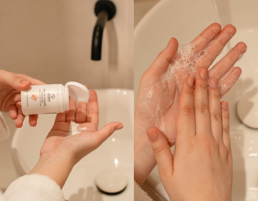 При смешивании с водой энзим превращается в очищающую пенку