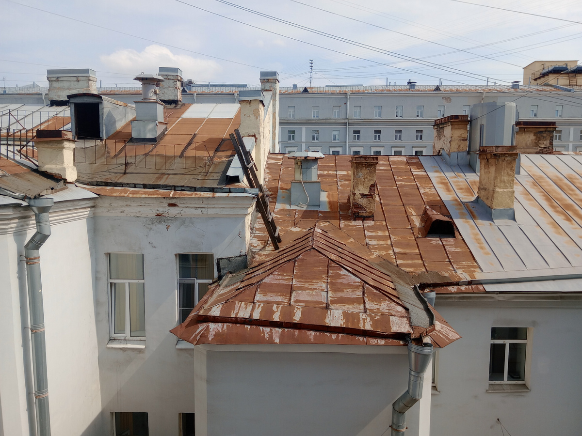 Вид на крыши Питера из хостела 