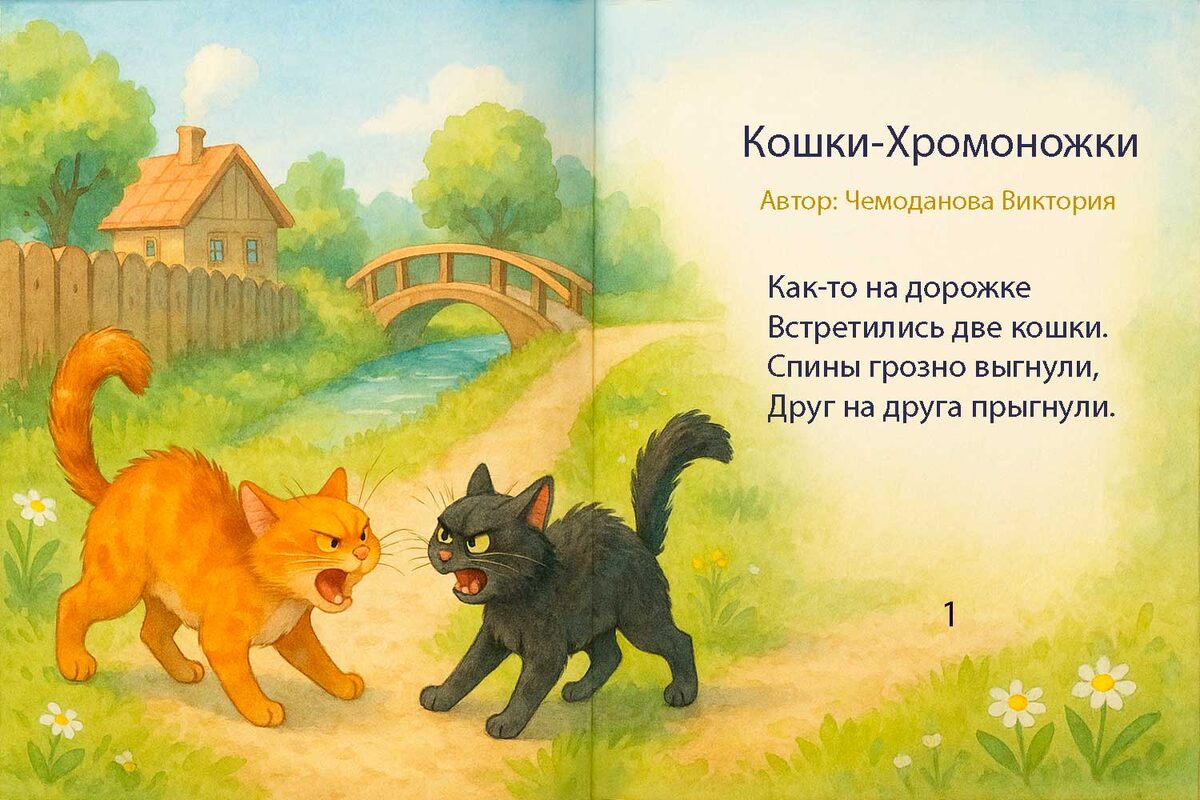 Иллюстрация стих Кошки Хромоножки автор Виктория Чемоданова