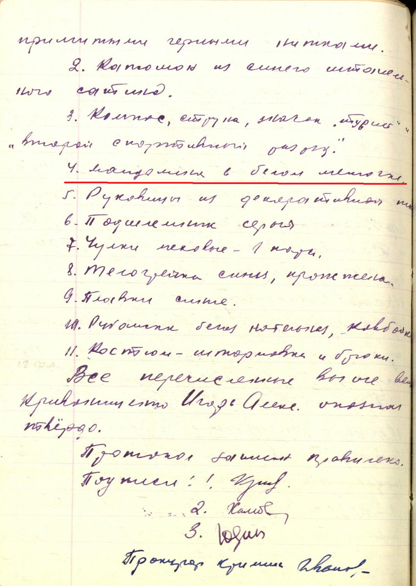 Фото 1. Список вещей Юры Кривонищенко, опознанных и выданных его брату Игорю 30 марта 1959 года (Лист 233 УД). Среди них - мандолина в белом мешочке. 