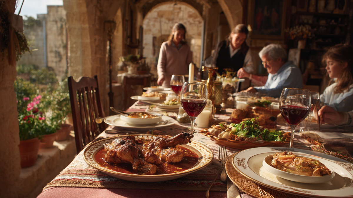 Семейный обед с тушёным кроликом на Мальте