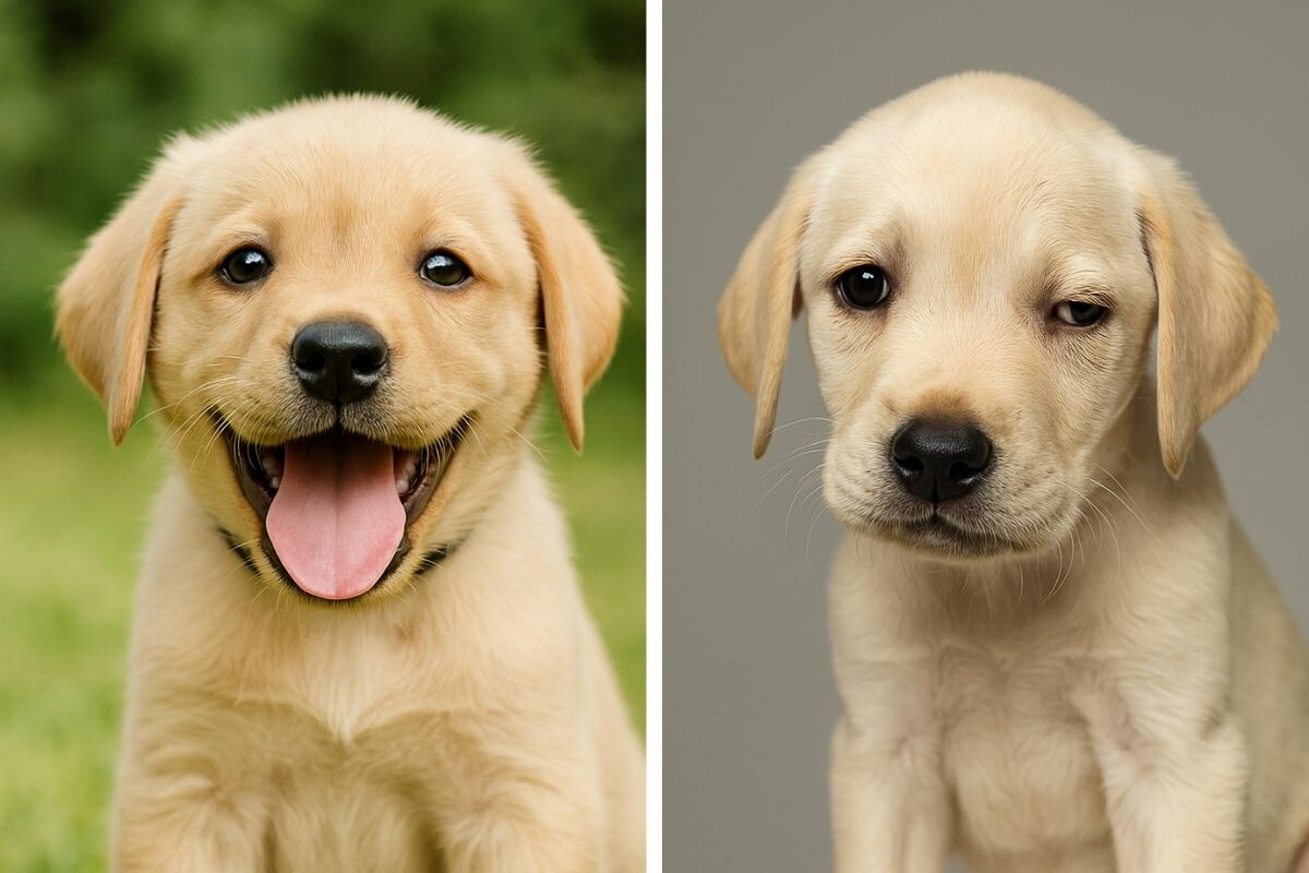 Здоровый и инбредный щенок