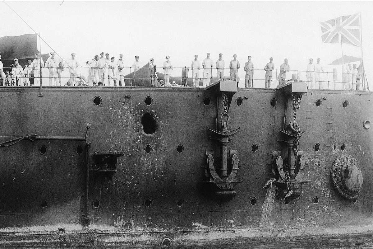 Пробоина на крейсере "Аврора"