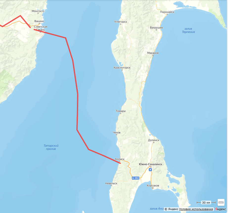 Маршрут паромной переправы (примерный)