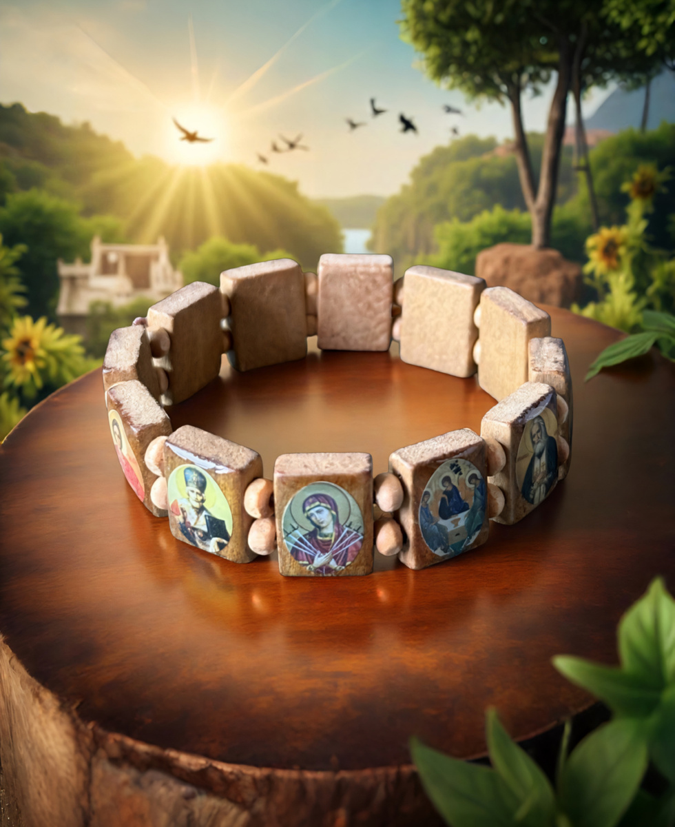 Браслет православный с иконами из дерева