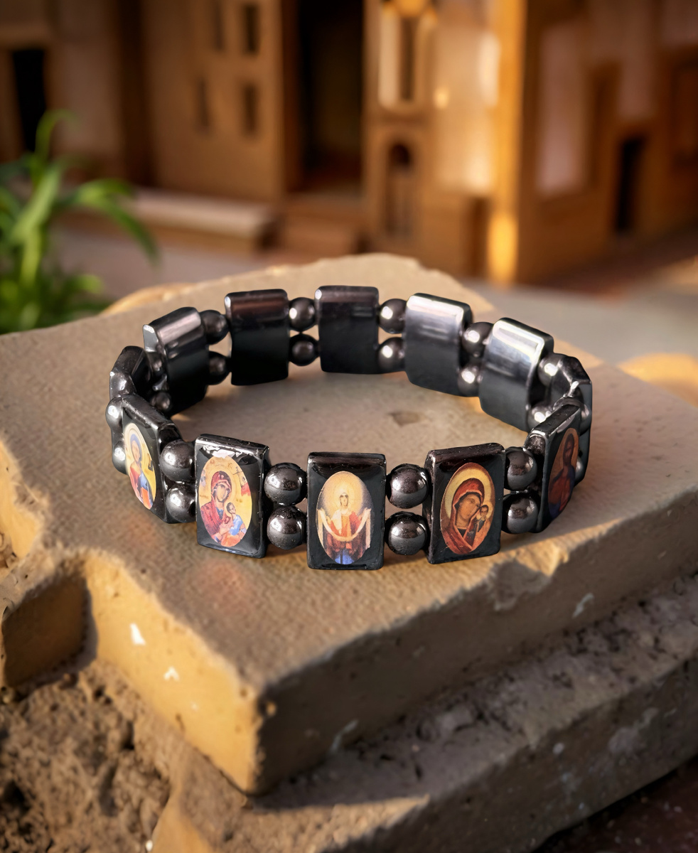 Браслет из натурального камня гематит с иконами