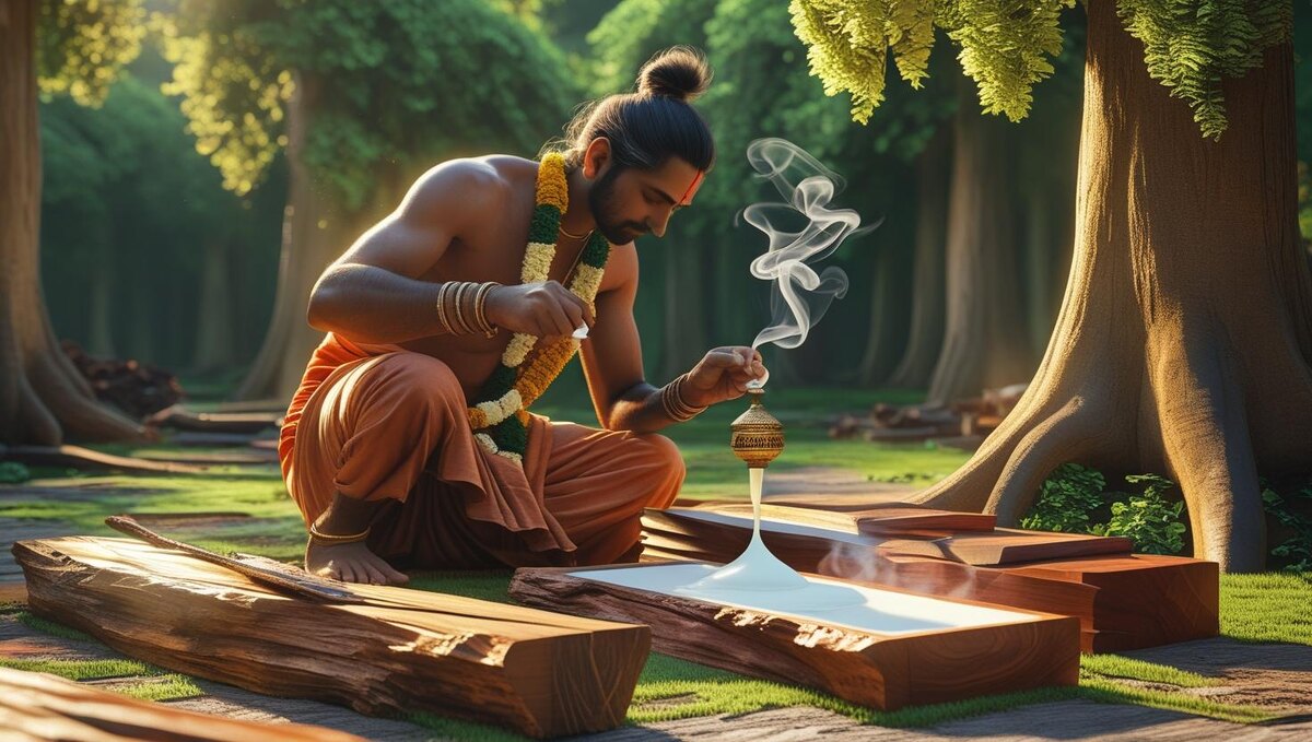 Перед началом работ индийский столяр проводил ритуал очищения