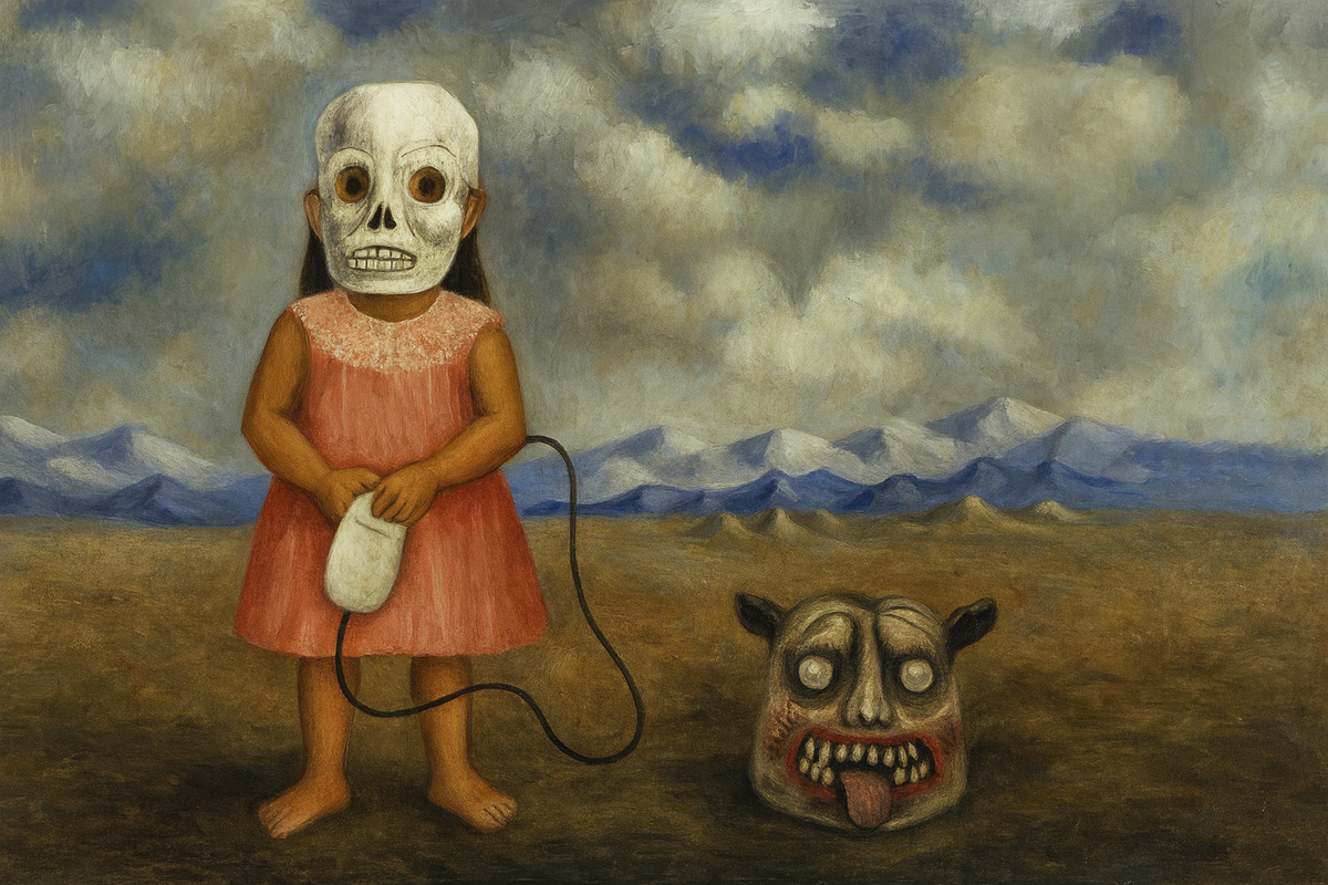 /по мотивам картины "Девочка с маской смерти" Фриды Кало/