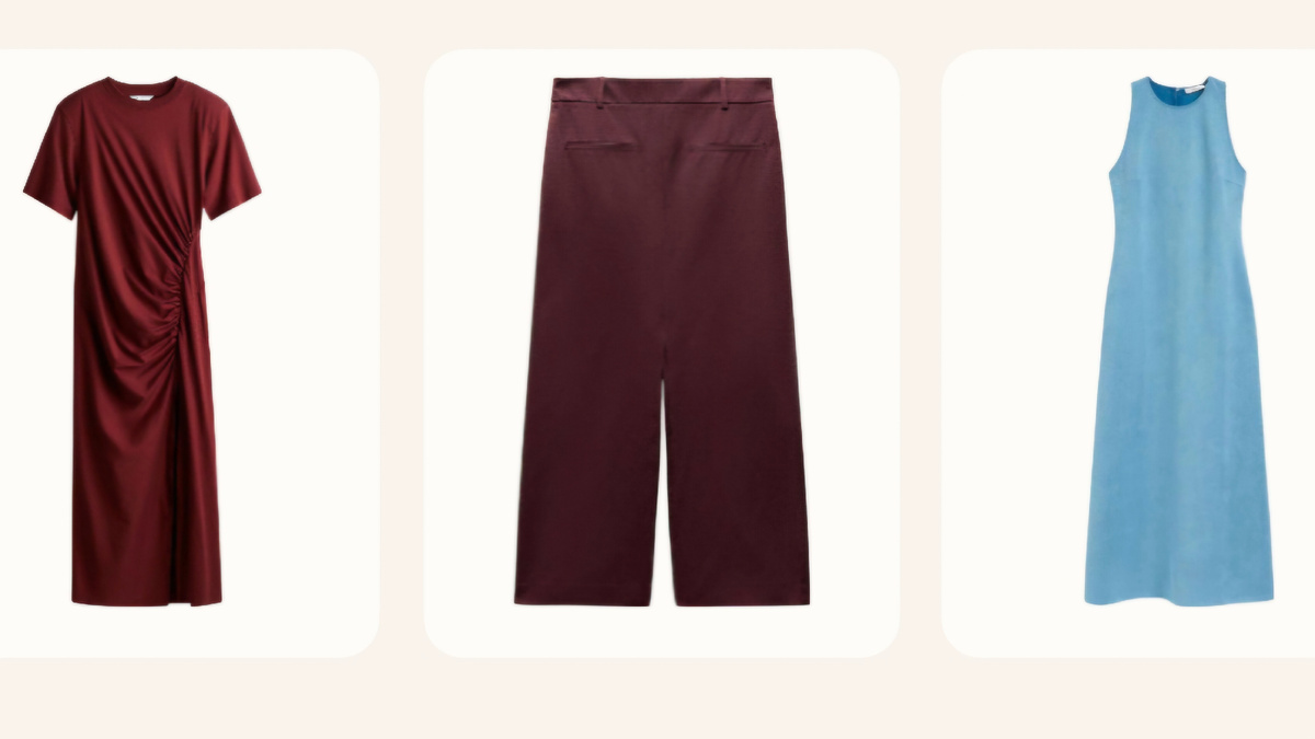 Новое бордовое с драпировкой H&M, бордовая юбка-карандаш с разрезами Зара, голубое из искуственной замши Reserved 