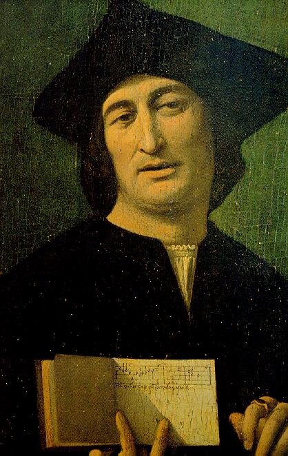 Художник Филиппо Маццола (1460–1505), «Портрет музыканта», около 1505 г. Парма, Национальная галерея. На картине изображен мужчина, держащий канон Жоскена. Возможно, на картине изображён Жоскен или Николо Бурцио.