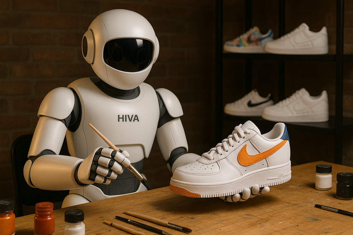 Робот HIVA Haiwa кастомизирует кроссовки Nike Air Force 1 Low