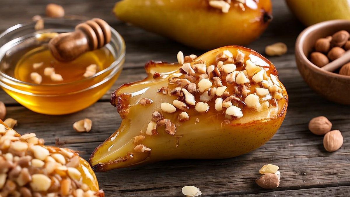 Печеные груши с медом и орехами