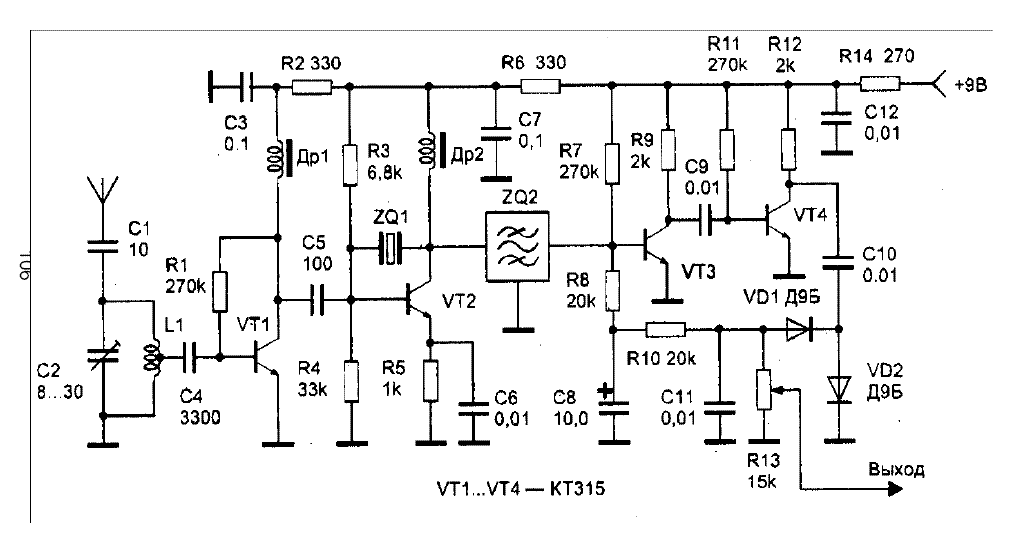 схема приёмника на транзисторах