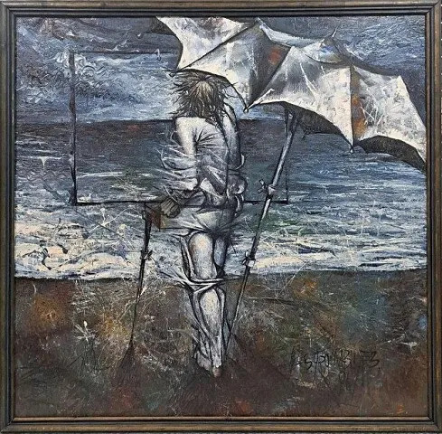 © Валерий Ярославцев. Художник и море. Холст, масло. 1986.