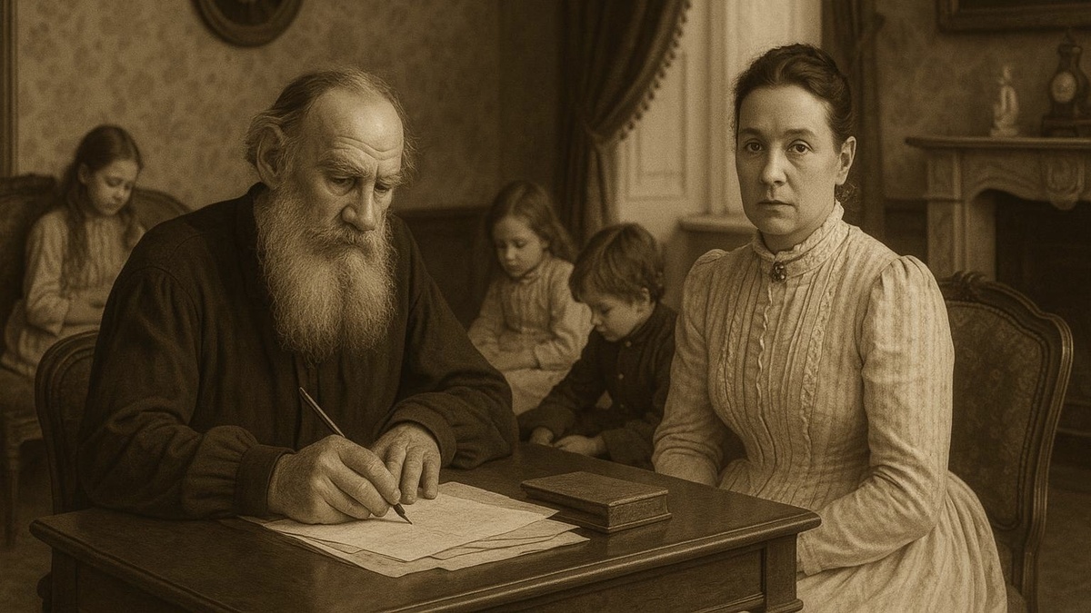 Лев Толстой и Софья Андреевна. Нарисовано нейросетью.