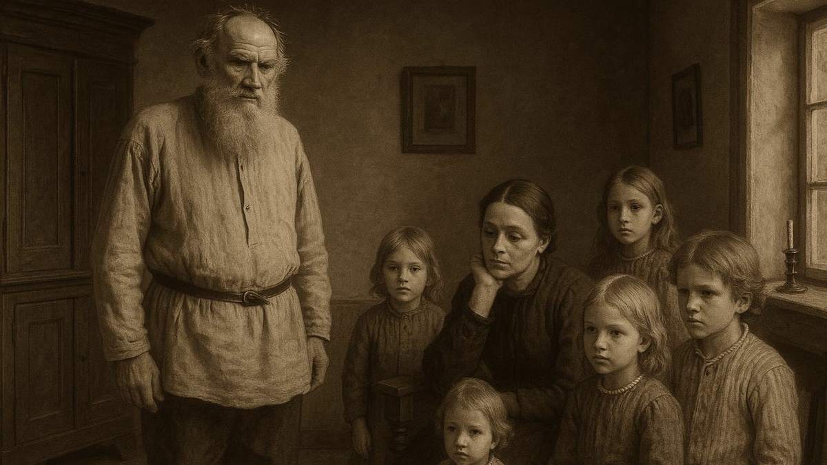 В иллюстративных целях. Таким видит строгость и аскетизм Льва Толстого в семье нейросеть.