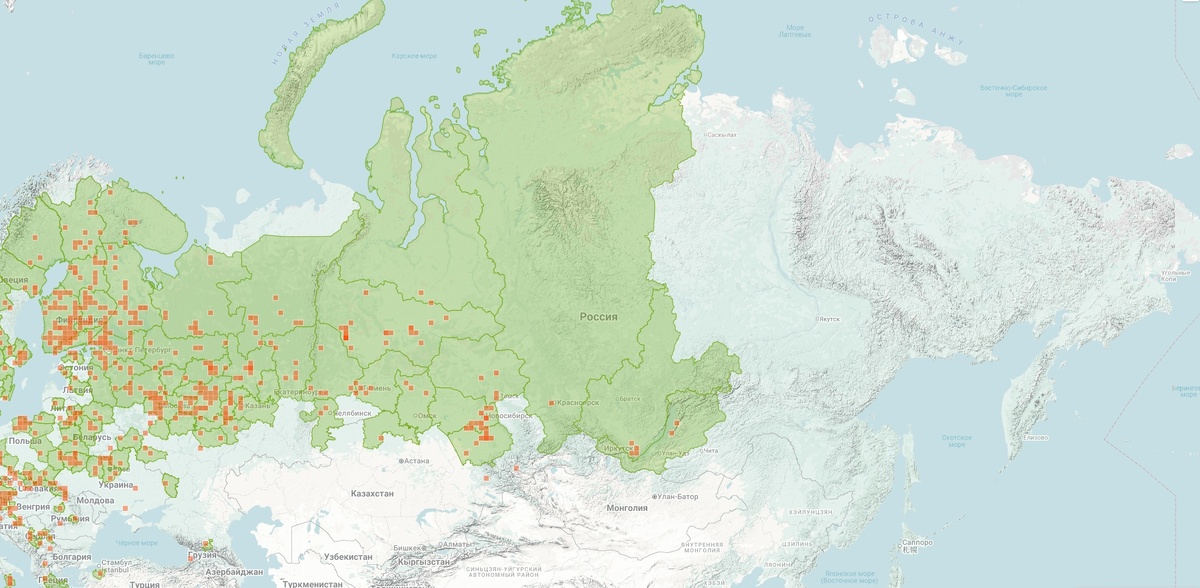 Карта на основании опубликованных находок