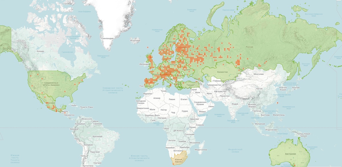 Карта на основании опубликованных находок