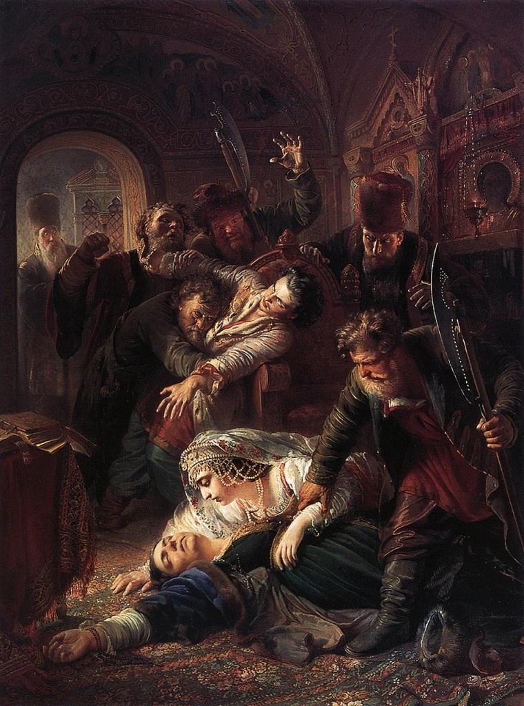 Константин Маковский. "Агенты Дмитрия Самозванца убивают сына Бориса Годунова", 1862 г.
