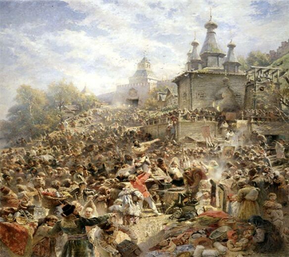 Константин Маковский "Минин на площади Нижнего Новгорода, призывающий народ к пожертвованиям", 1896 г.
