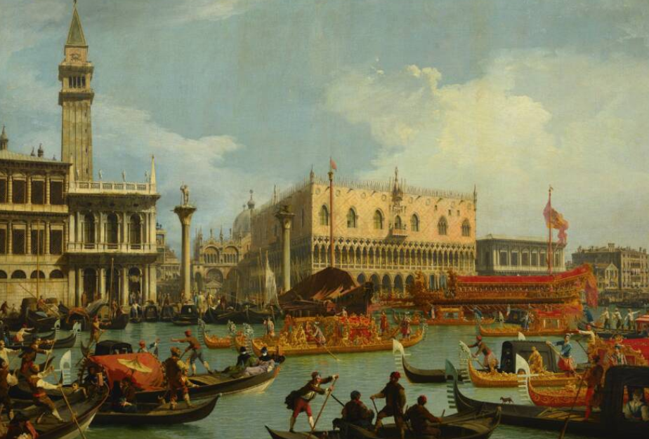 Венеция, нарисованная Каналетто в 1720-х годах. В центре стоит Дворец дожей.