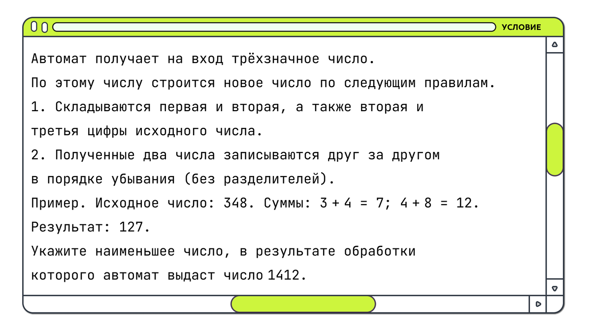 Условие задачи ЕГЭ по Информатике задание №5 "Посимвольное десятичное преобразование"