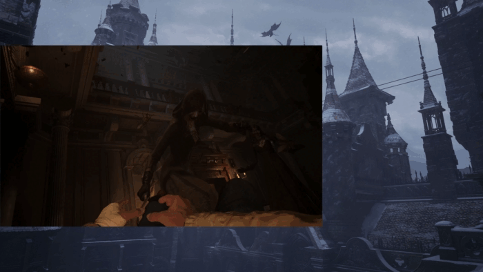 Gif картинка "Дочери Леди Димитреску приглашают на беседу Итана"