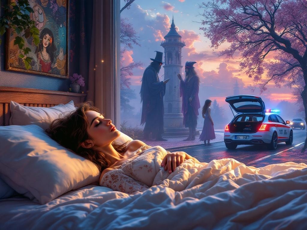    К чему такое снится: Художник рисует сцену возле магазина: женщина с растерянным выражением лица стоит перед двумя цыганками, одна из которых предлагает ей погадать. Вдалеке виден открыт