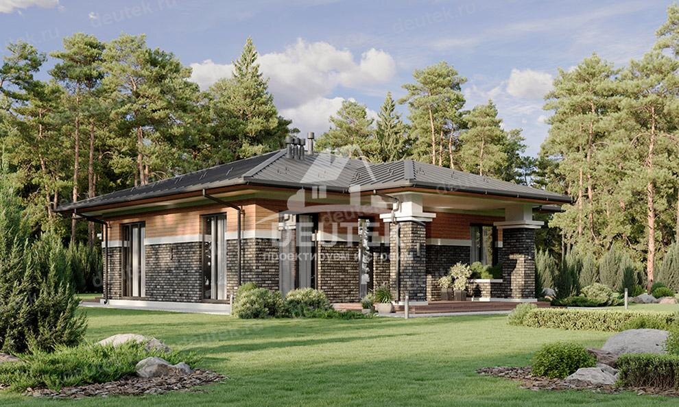 Проект одноэтажного дома с тремя спальнями и террасой