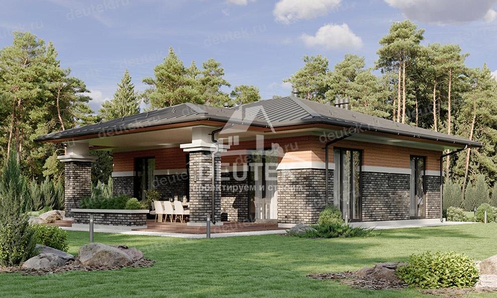 Проект одноэтажного дома с тремя спальнями и террасой