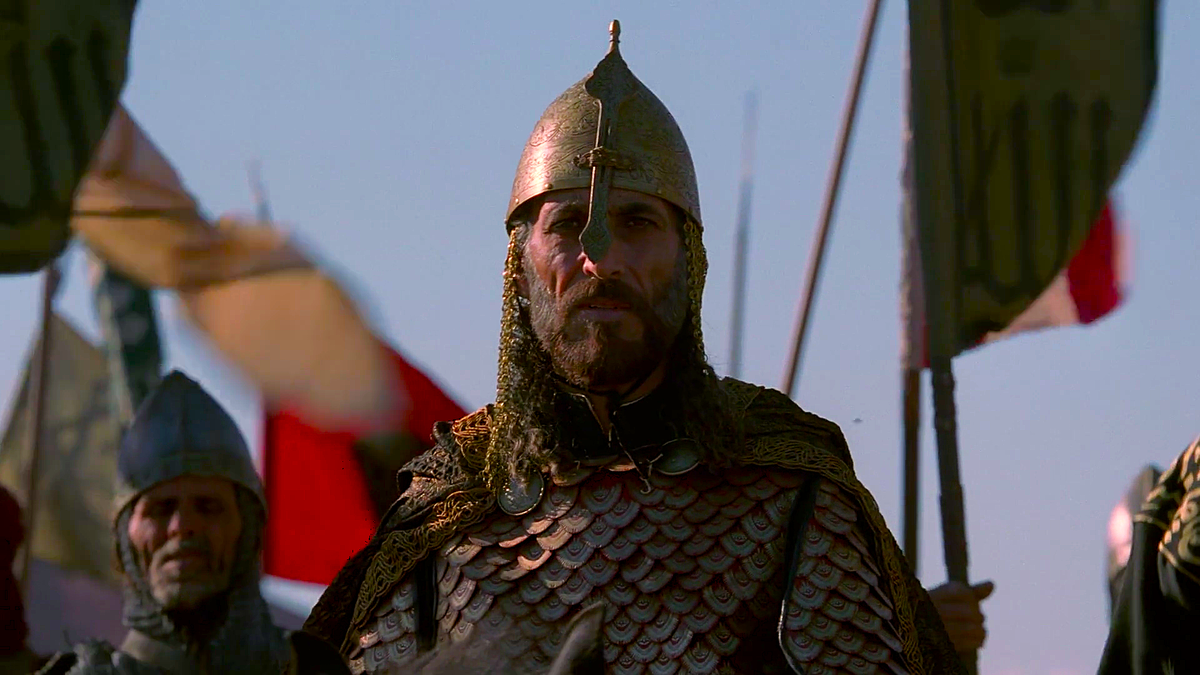 Один из наиболее известных киноэкранных образов Салах ад-Дина. Кадры из фильма из «Царство небесное» (Производство: США, Великобритания и Германия. 2005 год; режиссёр – Ридли Скотт, автор сценария – Уильям Монахан). В роли султана Саладина – сирийский актёр Гассан Масуд