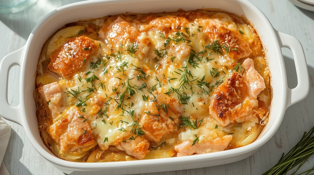 Запеканка с горбушей в яичной заливке