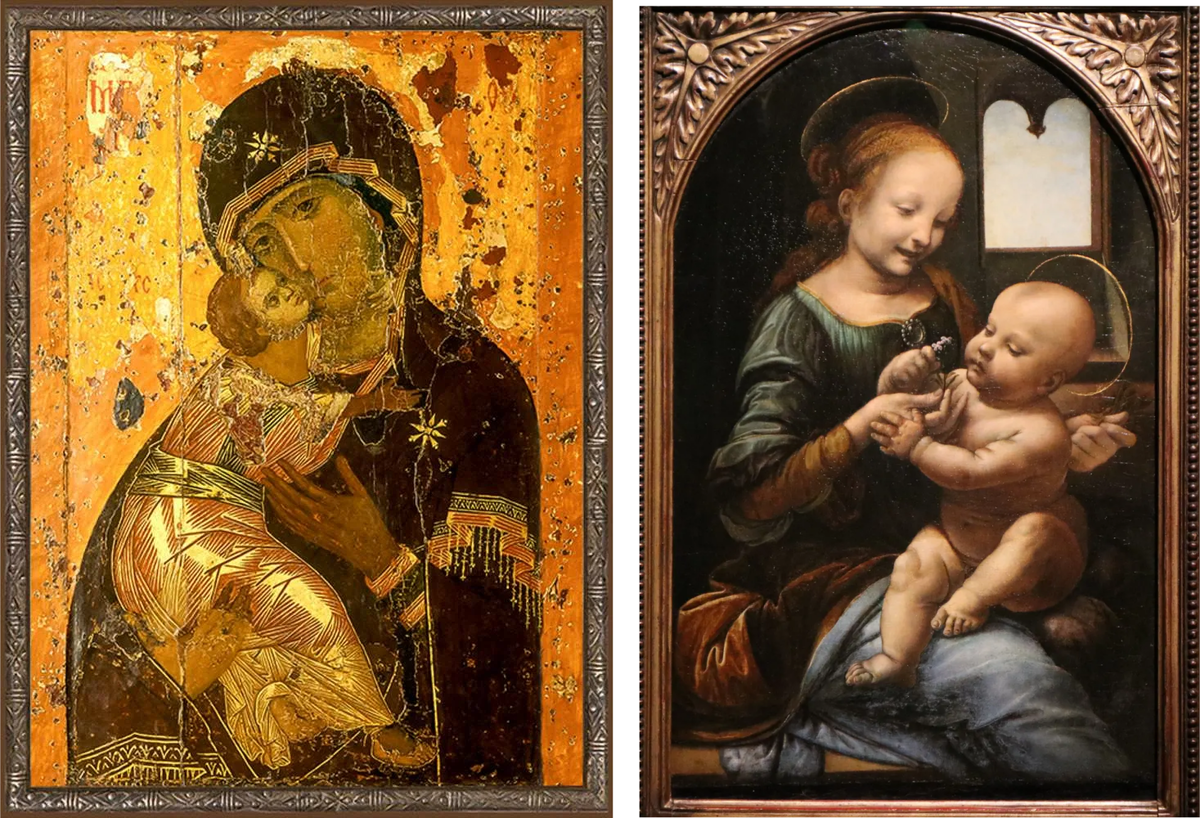 Владимирская икона Божией Матери и Мадонна Бенуа Леонардо да Винчи